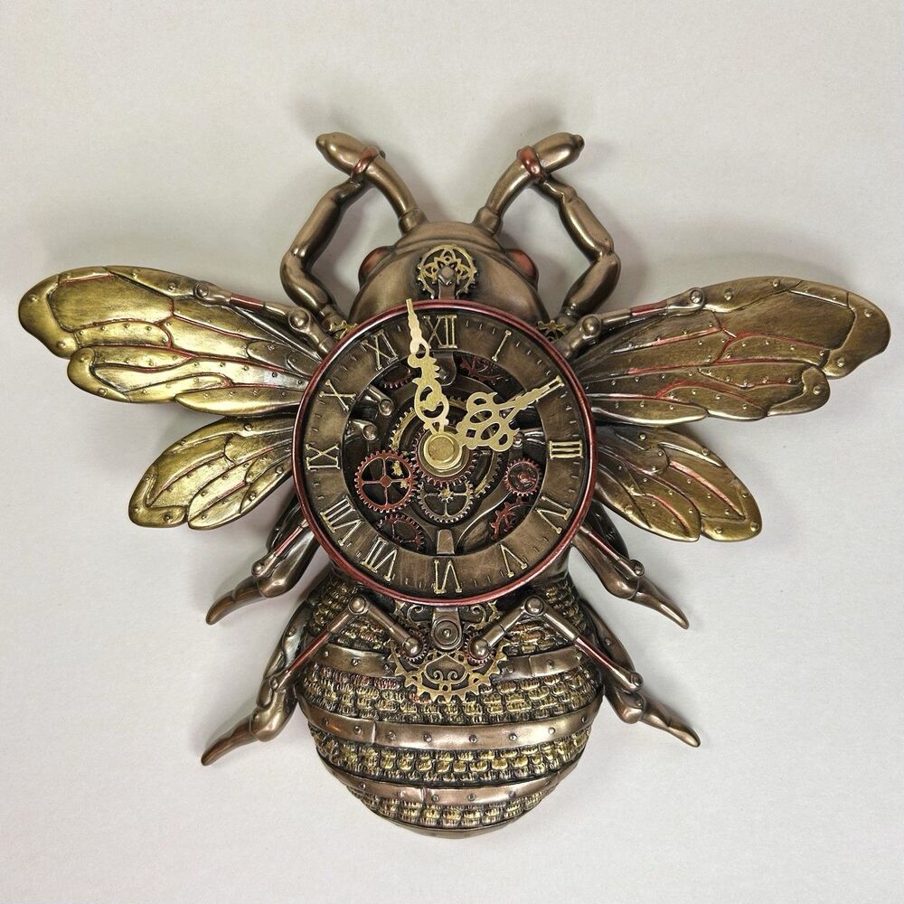 Steampunk Bee Clock Cold Cast Resin Antique Bronze Finish Wall Sculpture *tested